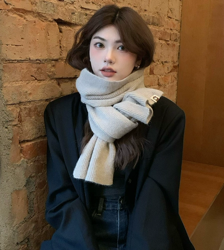Расширенный брендовый трикотажный удерживающий тепло шарф для влюбленных, в корейском стиле, изысканный стиль