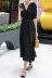 Váy cổ chữ V ngắn tay của Lu Luoan mùa hè phiên bản mới của Hàn Quốc của eo là váy chấm bi mỏng dài váy xòe lớn - Váy eo cao 	váy hack eo Váy eo cao