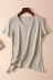 ¥ 168 giây! Cá tính chống giải trí và thoải mái V-Cổ slim linen ngắn tay áo len T-Shirt nữ S221 Áo / áo thun