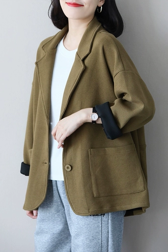 铜扣记 Цветной пиджак классического кроя для отдыха, куртка, большой размер, в корейском стиле, по фигуре, длинный рукав