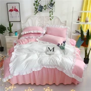 Giường ngủ công chúa màu sắc rắn gió giường bốn bộ bông giặt bông Hàn Quốc tấm trải giường loại bông chăn