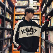 Áo len gió nam Hong Kong trùm đầu mùa xuân và mùa thu Phiên bản Hàn Quốc của xu hướng sinh viên áo hoodie tay áo bf cặp áo sơ mi