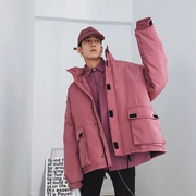 Mùa đông 2018 mới LES đẹp trai T phiên bản Hàn Quốc của xu hướng áo thun cotton rộng rãi đẹp trai áo khoác cotton dày áo khoác nam