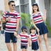 Cha mẹ và con mặc đầm mùa hè nữ ăn mặc sọc đầm bông ngắn tay vài phù hợp với một gia đình ba bốn gia đình nhà