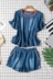 Điểm thoải mái ~ áo khoác ngắn + quần sọt eo đàn hồi phù hợp với denim đồ bộ thun Bộ đồ