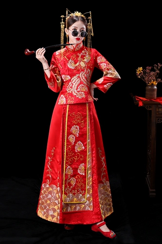 Традиционный свадебный наряд Сюхэ, свадебное платье, коллекция 2023, городской стиль, яркий броский стиль, по фигуре, дракон и феникс