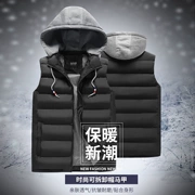 2019 người đàn ông mùa đông có thể tháo rời trùm đầu xuống bông thể thao áo vest không khí ấm áp tự fastener cardigan - Áo thể thao