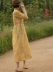 Jinse mùa hè ăn mặc tốt ramie in kỹ thuật số Xiang Yunxian V-Cổ bảy điểm tay áo eo tie váy dài