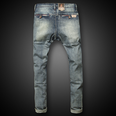 Ou Gutu mới mùa thu retro đơn giản giản dị chân Mỏng đàn hồi thấp eo jeans của nam giới kích thước lớn xiên pocket Cao bồi