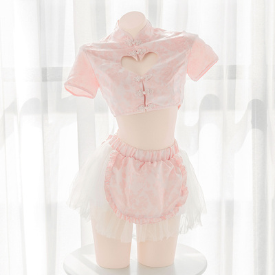 七了个三 可爱分体旗袍爱心口空短上衣网纱蓬蓬裙中华娘套装-淘宝网