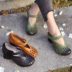 Ban đầu làm bằng tay da cổng rượu retro giày thấp giày duy nhất mùa hè rỗng cao gót da dép sen nữ Giày cắt thấp