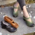 Ban đầu làm bằng tay da cổng rượu retro giày thấp giày duy nhất mùa hè rỗng cao gót da dép sen nữ