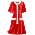 Đầm dự tiệc nữ thần mùa hè 2020 mùa hè mới của phụ nữ váy đỏ đỏ rỗng màu tương phản khâu đính cườm - váy đầm