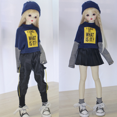 taobao agent BJD baby clothing street wind black work long pants three -quarter six -point splicing printing sweater suite hat
