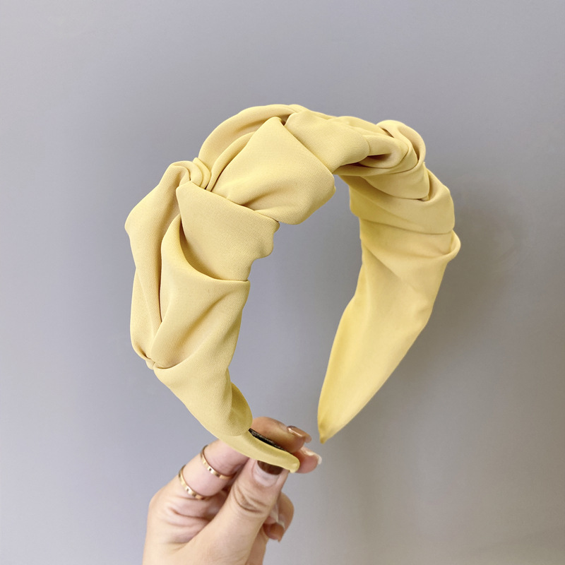 Yellow Pleated Hair Bandthe republic of korea fold hair hoop Net red candy Solid color Wide edge tie wash one 's face Headband Simplicity Hair cave head band female