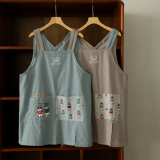 Фартук 日系 卡通猫咪家用布艺围裙 男女背心式无袖罩衣 厨房做饭 防污