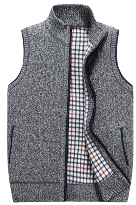 Mùa thu và mùa đông nam len nhung vest chất béo cardigan cộng với nhung ấm trung niên của nam giới dệt kim vest vest nam áo vest nam hàn quốc Dệt kim Vest