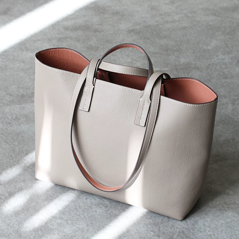 Double-sided leather capacious one-shoulder bag, shoulder bag, genuine leather