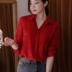 Mùa xuân 2019 mới của phụ nữ áo voan đỏ nữ mùa thu dài tay áo Han Fan áo sơ mi mỏng chạm đáy áo sơ mi nữ - Áo sơ mi dài tay