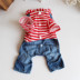 Quần áo thú cưng Quần áo mùa xuân và mùa thu đông Teddy gấu chó quần áo sọc bốn chân denim - Quần áo & phụ kiện thú cưng nón bảo hiểm cho mèo Quần áo & phụ kiện thú cưng