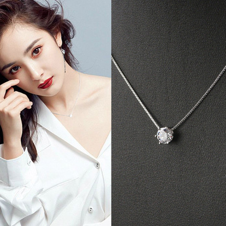7301#赵默笙唐嫣同款单钻纯银项链女锁骨链925银百搭日韩简约饰品