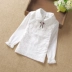 Quần áo trẻ em mới 2018 Phiên bản Hàn Quốc mùa xuân và mùa thu cho bé gái mẫu áo sơ mi trắng trẻ em cotton ve áo dài tay áo thun áo thun mùa đông bé gái Áo thun
