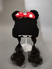 Комплект из двух частей 女宝宝带假发帽子秋冬季保暖婴幼儿童针织毛线帽公主女孩可爱辫子