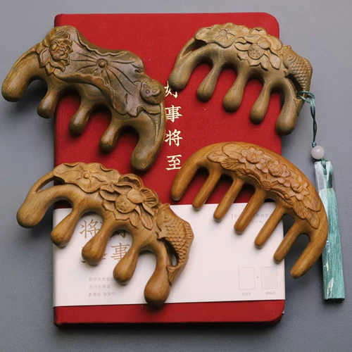 Natural Shen Guibao Mu Combs Retro выпрямленная деревянная скульптура голова меридиан, статический день на день рождения, подарки на день рождения электричества