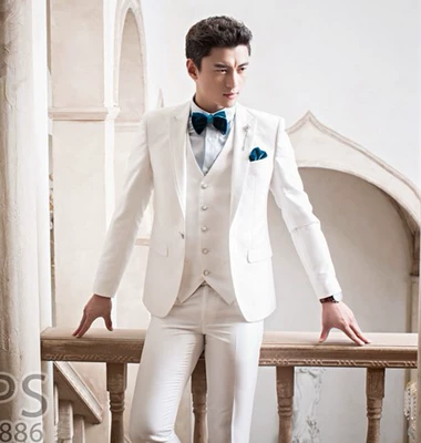 (10 cái) cho thuê bộ đồ vest trắng phù hợp với phiên bản Hàn Quốc của người chủ nhà tự canh trang phục chú rể