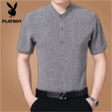 Playboy, летняя рубашка, для среднего возраста, короткий рукав, из хлопка и льна, большой размер