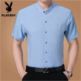 Playboy, летняя рубашка, для среднего возраста, короткий рукав, из хлопка и льна, большой размер