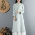 Phong cách Trung Quốc của phụ nữ được cải tiến bằng vải cotton và vải lanh lỏng lẻo vào mùa xuân và mùa thu dài tay cổ điển Trung Quốc cổ điển đĩa nút trà váy dài - Váy dài