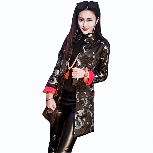 Этническая длинная осенняя ретро модная куртка, этнический стиль, средней длины, китайский стиль, с вышивкой, свободный крой