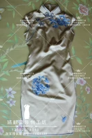 Летнее оригинальное шелковое сине-белое ципао, платье