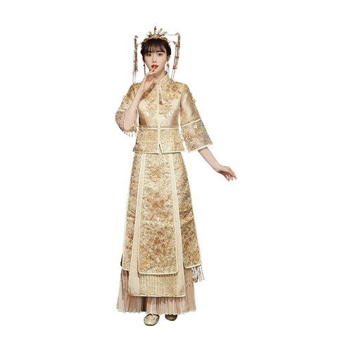 TikTok, традиционный свадебный наряд Сюхэ, вечернее платье, свадебное платье, цвета шампанского