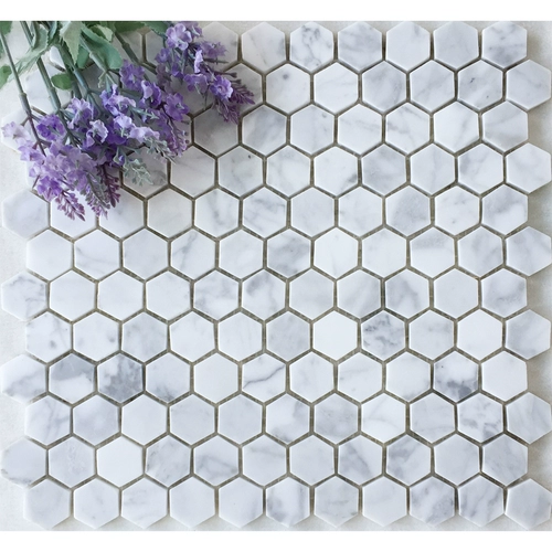 Белая шестиугольная мозаичная плитка бар Дэвид Карара Белый гексагональный камень туалетная стена ванная комната