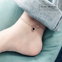 SUSUHOUSE titanium thép vòng chân Hàn Quốc rose gold hai mặt 14 k vàng khí sinh viên mắt cá chân chuỗi đen hoang dã vòng đeo chân