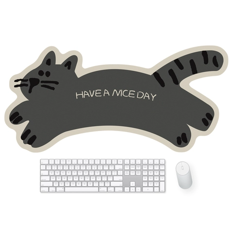 Have A Nice Day Gray Cat Water Proof Anti Slip Handmade Large Mousepad, Desk Mat – (2mm) X 760x380mm