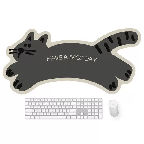 Have A Nice Day Gray Cat Water Proof Anti Slip Handmade Large Mousepad, Desk Mat – (2mm) X 760x380mm