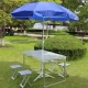 Один таблица 4 стула+2m синий зонтик+сиденье зонтика