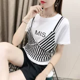 Комплект, летняя короткая футболка, европейский стиль, короткий рукав, сезон 2021, городской стиль