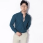 Áo phông mỏng chống nhăn nam màu xanh dương 2018 của Hàn Quốc phiên bản Hàn Quốc của người tu luyện tự cảm thấy trơn tuột phiên bản áo sơ mi nam dài tay - Áo áo sơ mi kiểu nam