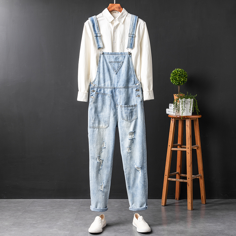 Men Women Retro Denim Overalls Light Blue Ripped One Piece Suspenders Overalls Ebay