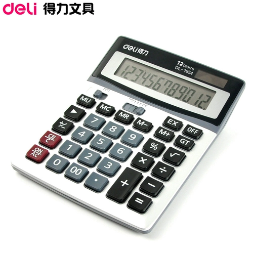 Deli 1654 большой калькулятор с 12 -битным экраном с ручным отключением Солнечный двойной финансовый калькулятор