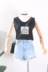 [] G 23 mỏng không tay vòng cổ áo vest mùa hè mới ngọt ngào thời trang in T-Shirt nữ áo phông đen nữ Áo phông