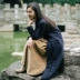 Vintage văn học Trung Quốc phong cách quốc gia cotton gió quần áo phần dày với pad bông mùa đông dài khí chất áo khoác cotton màu xanh nữ - Bông
