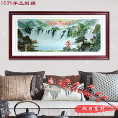 Вышивка Гуандун 粤绣广绣精品旭日东升风景山水客厅大气气派装饰画纯手工刺绣成品