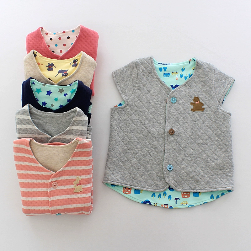 Áo len trẻ em mùa xuân và mùa thu cho bé trai và bé gái Áo bé gái Nhật Bản cho bé áo ấm cotton dày hàng đầu - Áo ghi lê