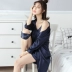 Hàn quốc phiên bản của áo ngủ nữ băng lụa sexy dây đeo màu rắn nightdress dài tay áo ngủ đồ ngủ nhà dịch vụ hai mảnh phù hợp với
