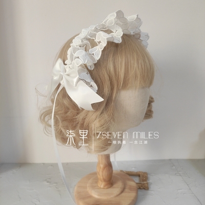 taobao agent Base white hairgrip with bow, universal headband, Lolita style, floral print